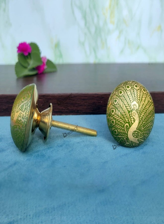 BnoSpace Green Peacock Brass Knobs for Cabinets, Drawers, Dresser Door & Pulls - Set of 4 - Image 2